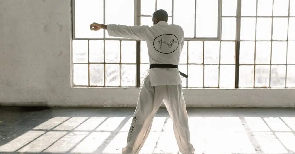 Basic martial arts stance from a taekwondo training guide for beginners